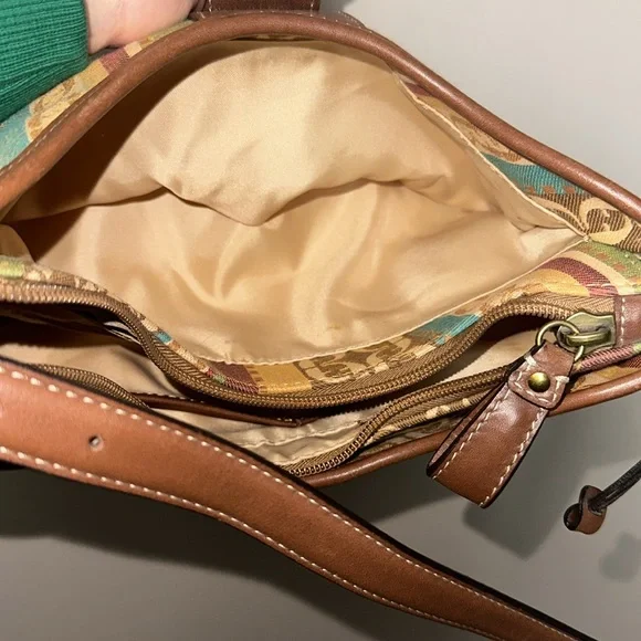 Fossil Shoulder Bag Brown Leather Monogram and Striped Canvas - Picture 9 of 15